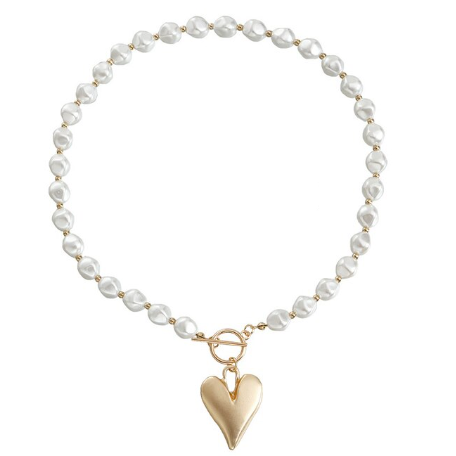 《即納》 gold heart perl necklace