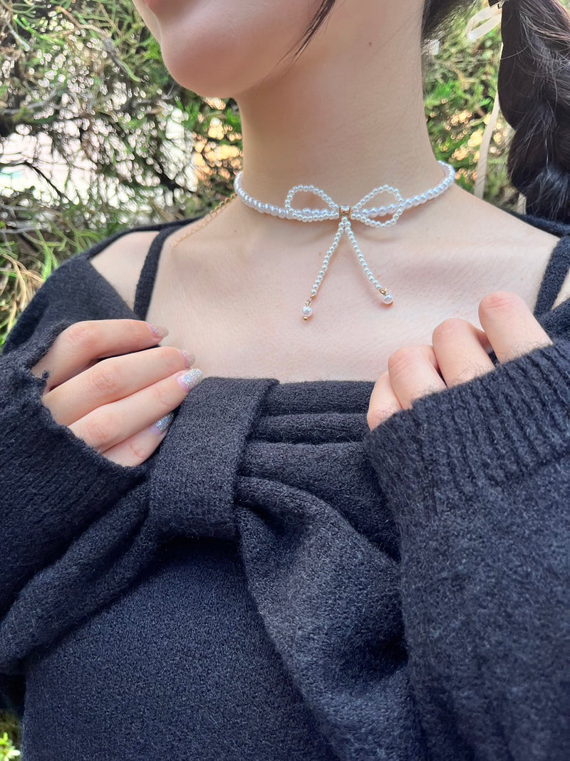 《即納》Perl ribbon necklace