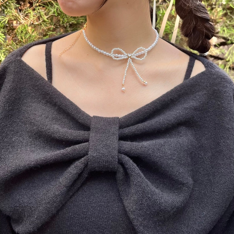 《即納》Perl ribbon necklace